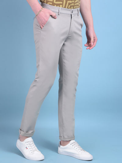 Beige Stretchable Cotton Trousers-Men Trousers-Crimsoune Club