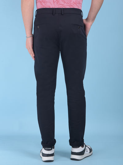 Blue Stretchable Cotton Trousers-Men Trousers-Crimsoune Club