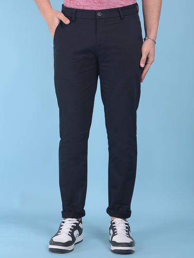 Blue Stretchable Cotton Trousers-Men Trousers-Crimsoune Club