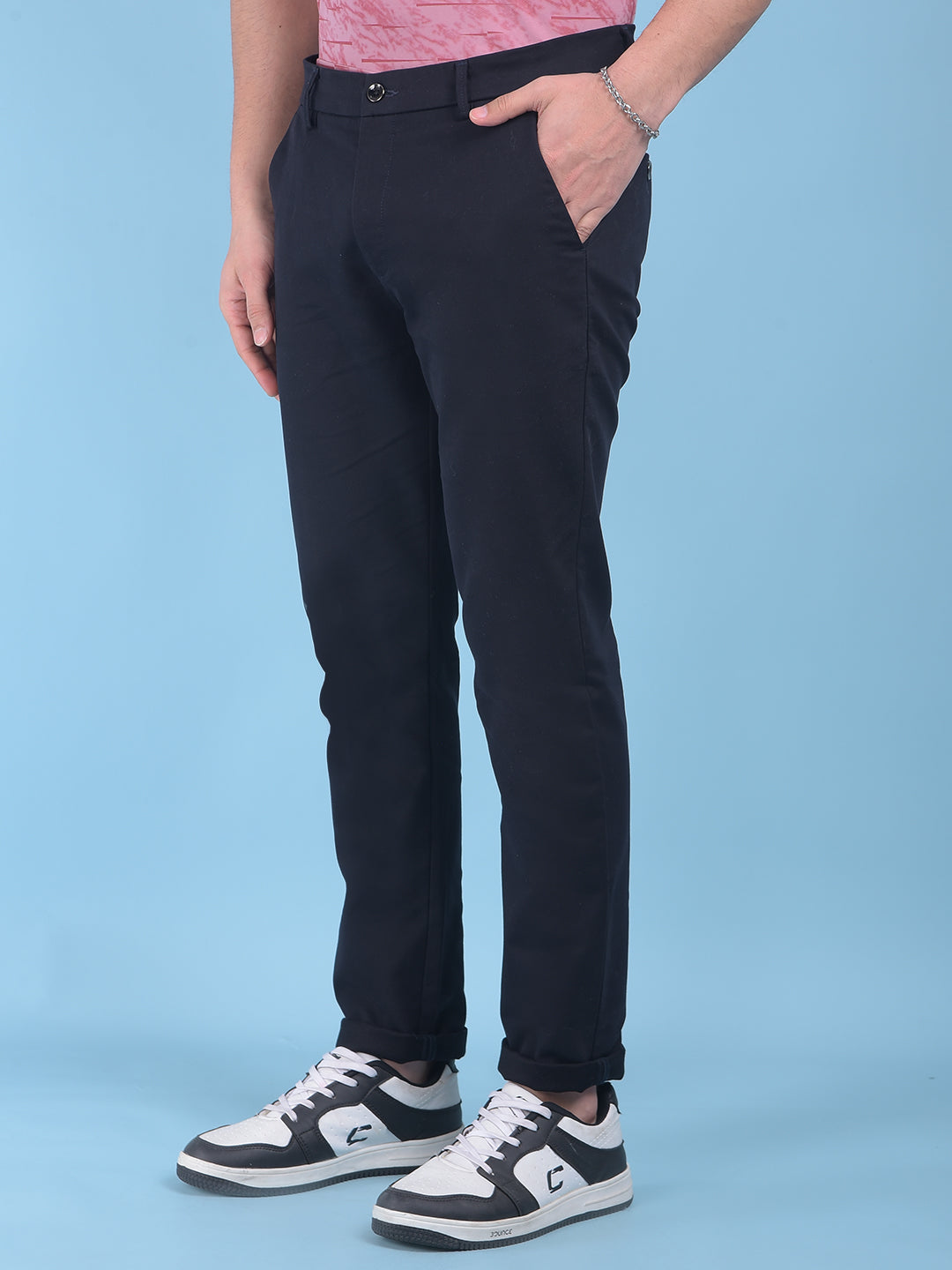 Blue Stretchable Cotton Trousers-Men Trousers-Crimsoune Club