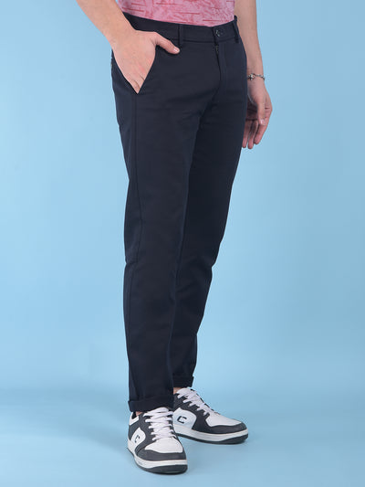 Blue Stretchable Cotton Trousers-Men Trousers-Crimsoune Club