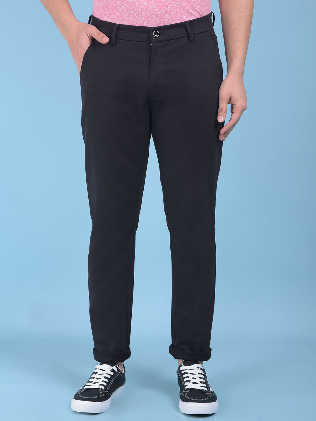 Black Stretchable Cotton Trousers-Men Trousers-Crimsoune Club