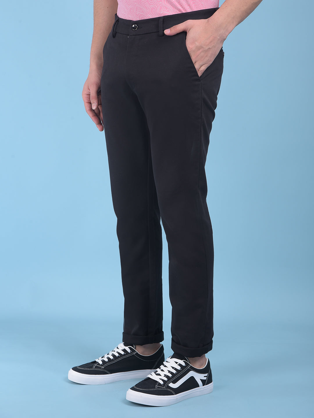 Black Stretchable Cotton Trousers-Men Trousers-Crimsoune Club