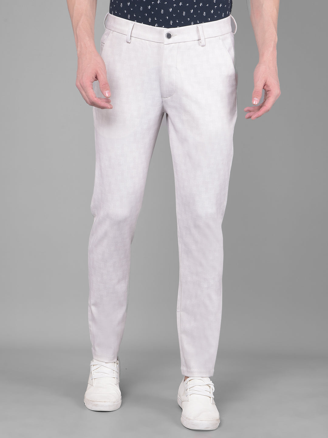 Cream Printed Chinos Trousers-Men Trousers-Crimsoune Club