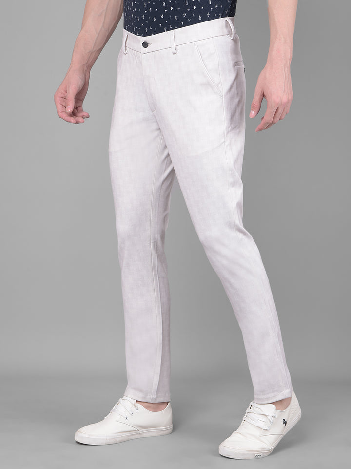 Cream Printed Chinos Trousers-Men Trousers-Crimsoune Club