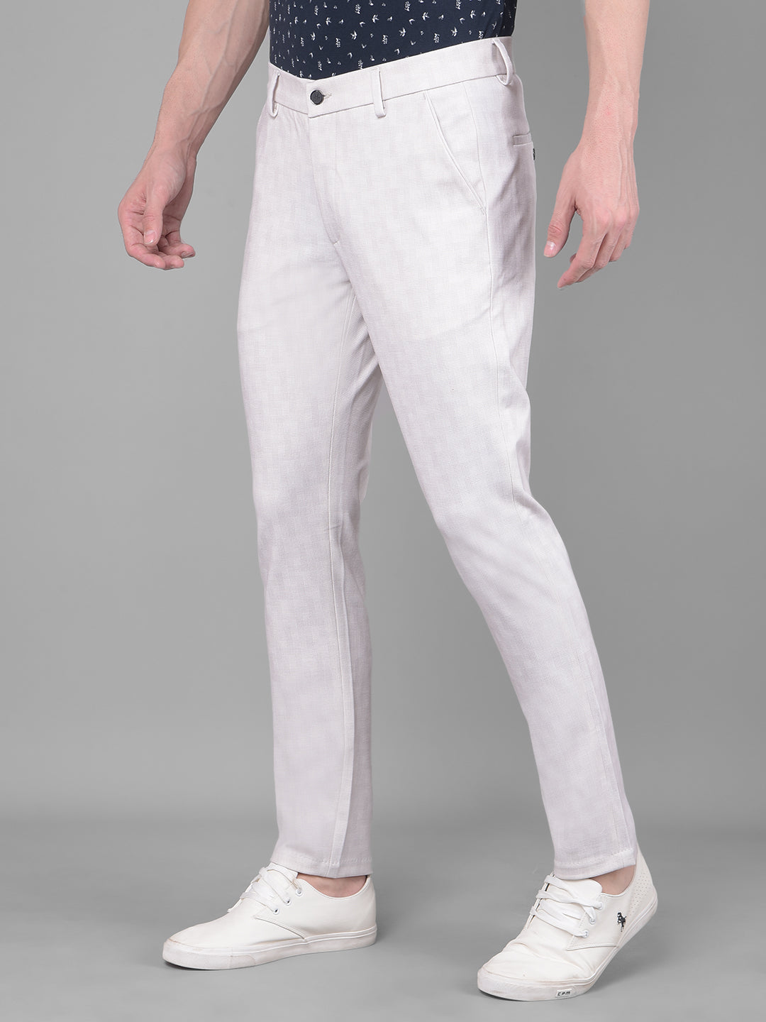 Cream Printed Chinos Trousers-Men Trousers-Crimsoune Club