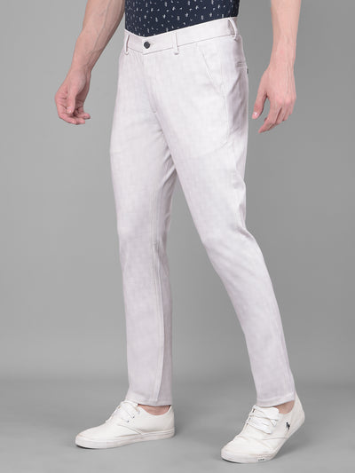 Cream Printed Chinos Trousers-Men Trousers-Crimsoune Club