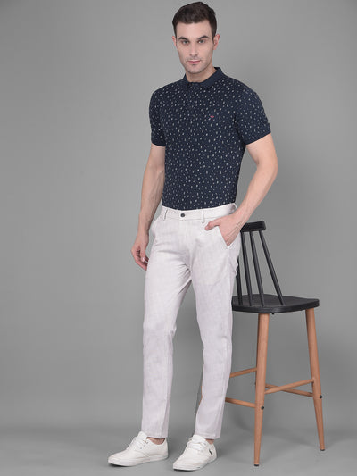 Cream Printed Chinos Trousers-Men Trousers-Crimsoune Club