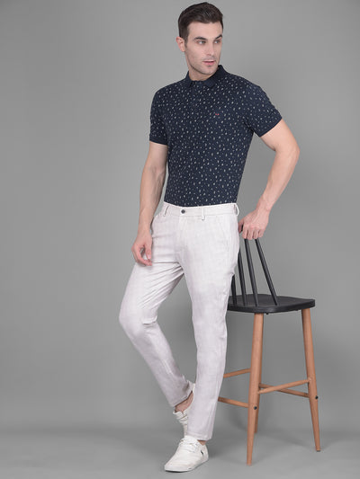 Cream Printed Chinos Trousers-Men Trousers-Crimsoune Club