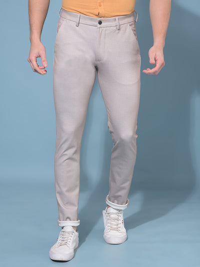 Beige Stretchable Printed Trousers-Men Trousers-Crimsoune Club