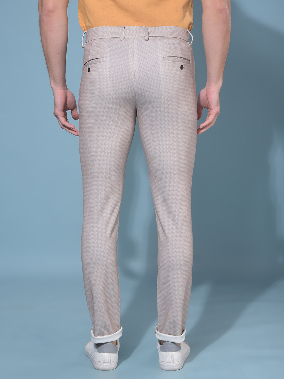 Beige Stretchable Printed Trousers-Men Trousers-Crimsoune Club