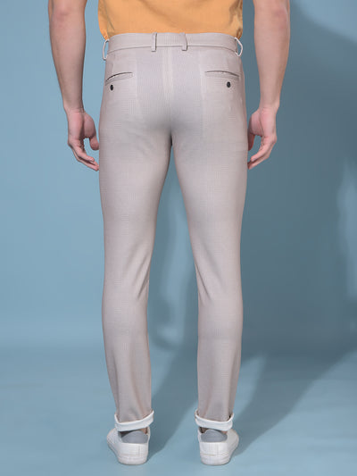 Beige Stretchable Printed Trousers-Men Trousers-Crimsoune Club