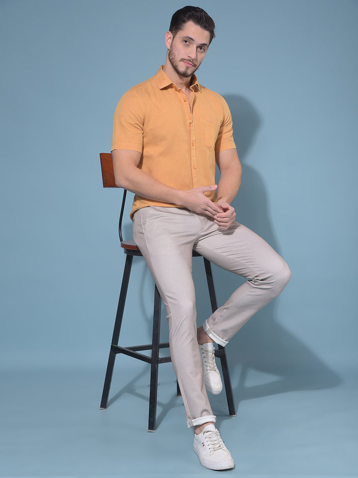 Beige Stretchable Printed Trousers-Men Trousers-Crimsoune Club
