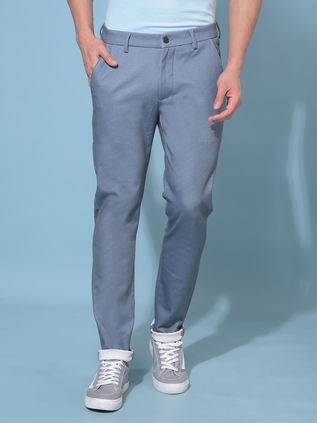 Grey Stretchable Printed Trousers-Men Trousers-Crimsoune Club