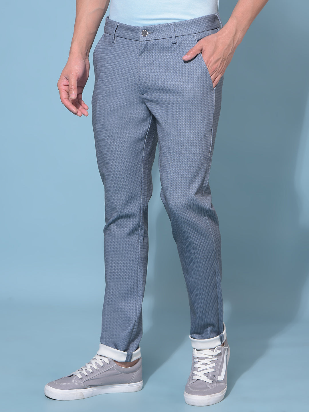 Grey Stretchable Printed Trousers-Men Trousers-Crimsoune Club