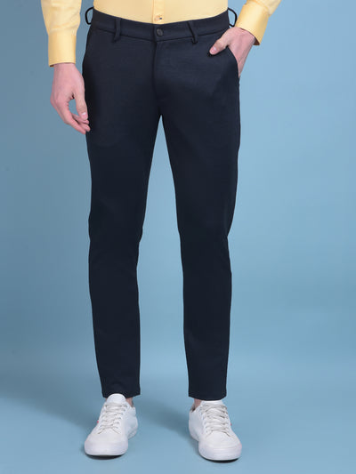 Blue Printed Stretchable Trousers-Men Trousers-Crimsoune Club