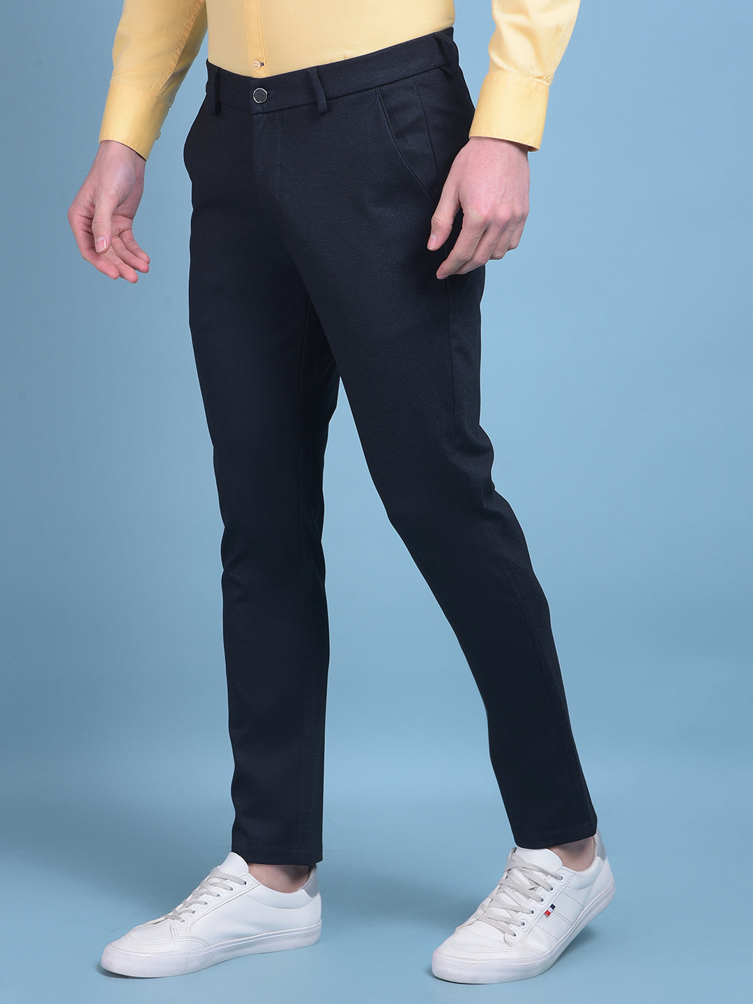 Blue Printed Stretchable Trousers-Men Trousers-Crimsoune Club