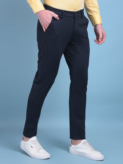 Blue Printed Stretchable Trousers-Men Trousers-Crimsoune Club