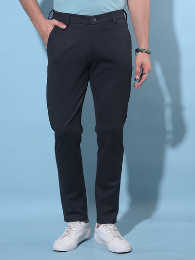 Black Textured Printed Chinos Trousers-Men Trousers-Crimsoune Club