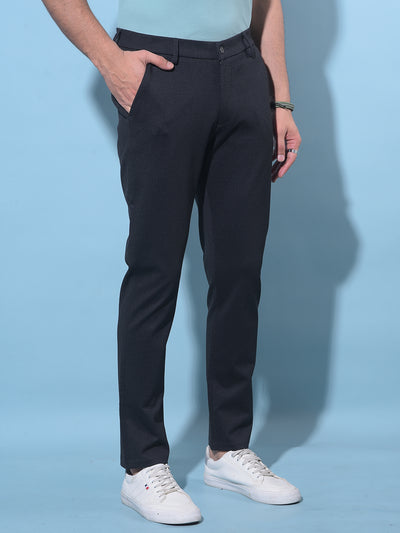 Black Textured Printed Chinos Trousers-Men Trousers-Crimsoune Club