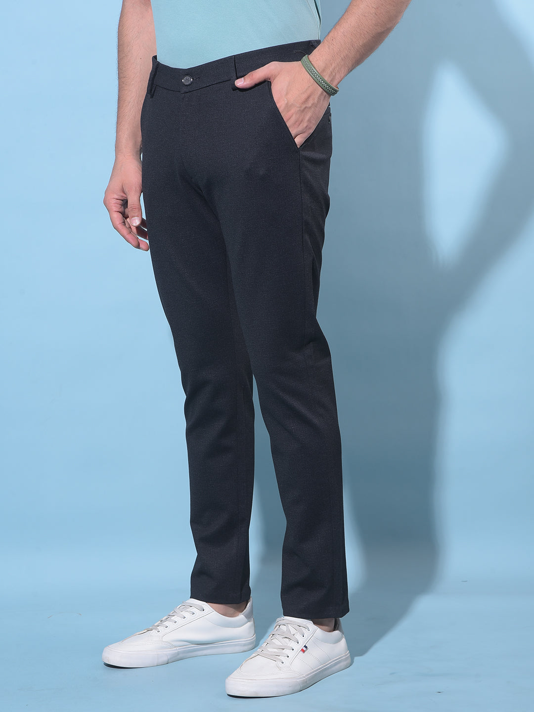 Black Textured Printed Chinos Trousers-Men Trousers-Crimsoune Club