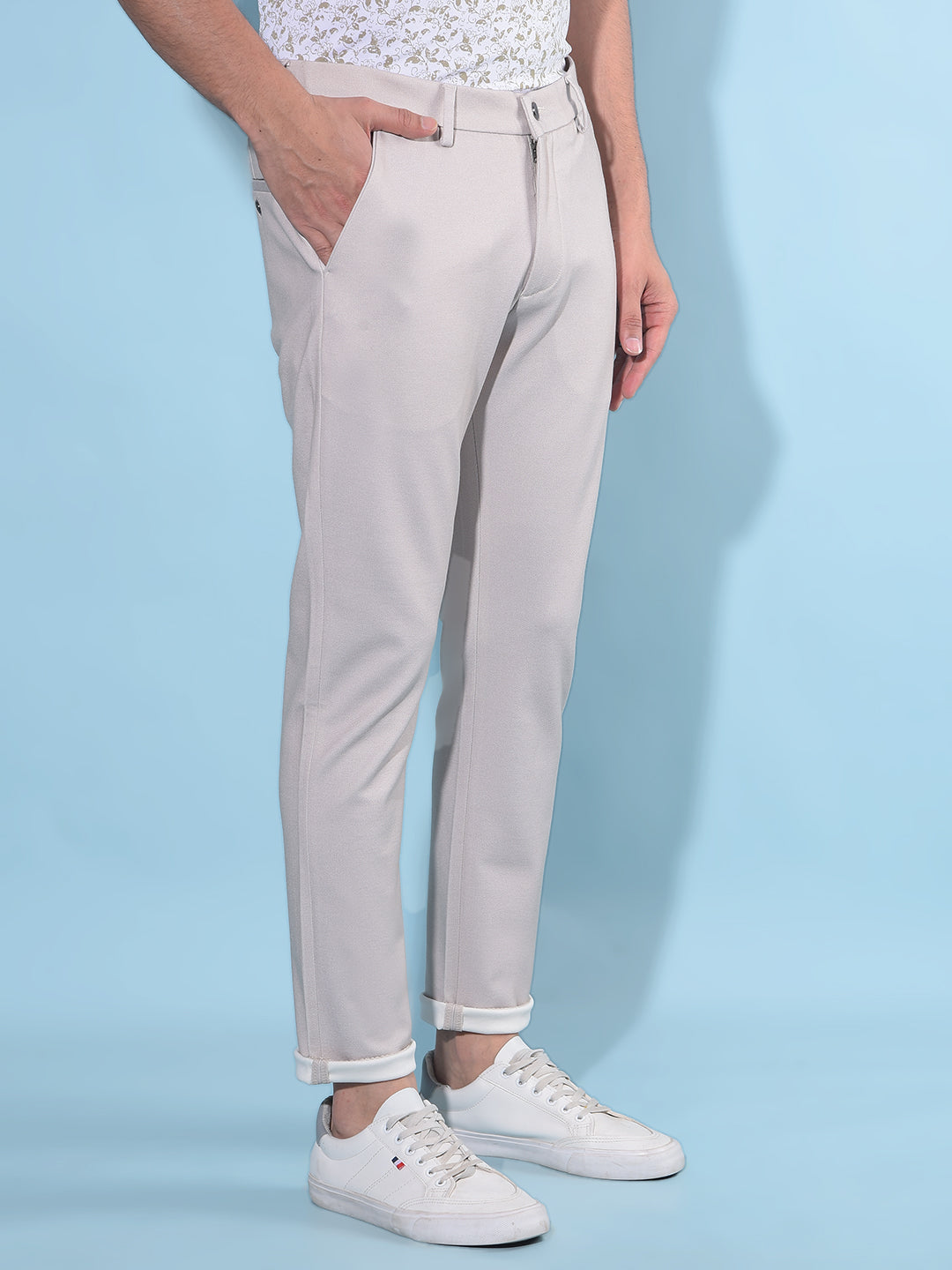 Beige Chinos Trousers-Men Trousers-Crimsoune Club