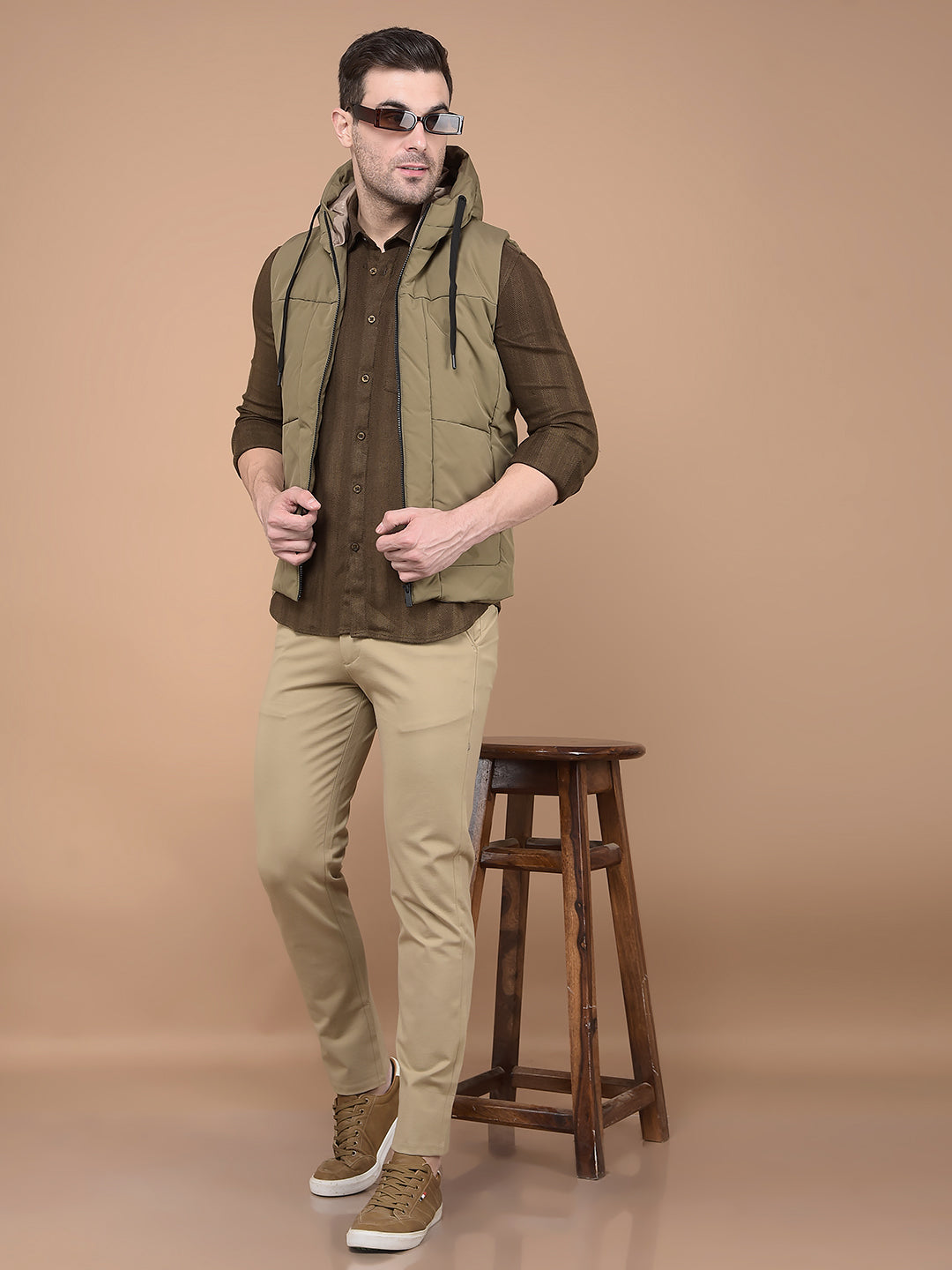 Khaki Printed Knitted Trousers-Men Trousers-Crimsoune Club