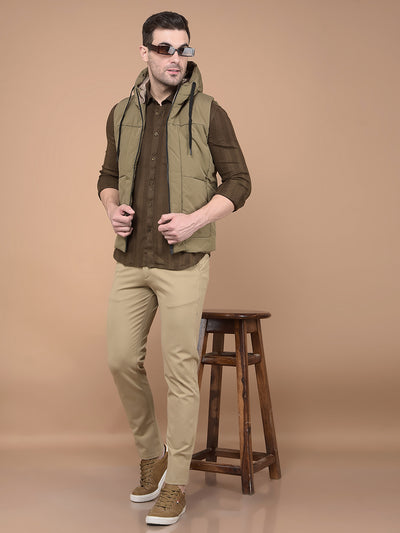 Khaki Printed Knitted Trousers-Men Trousers-Crimsoune Club