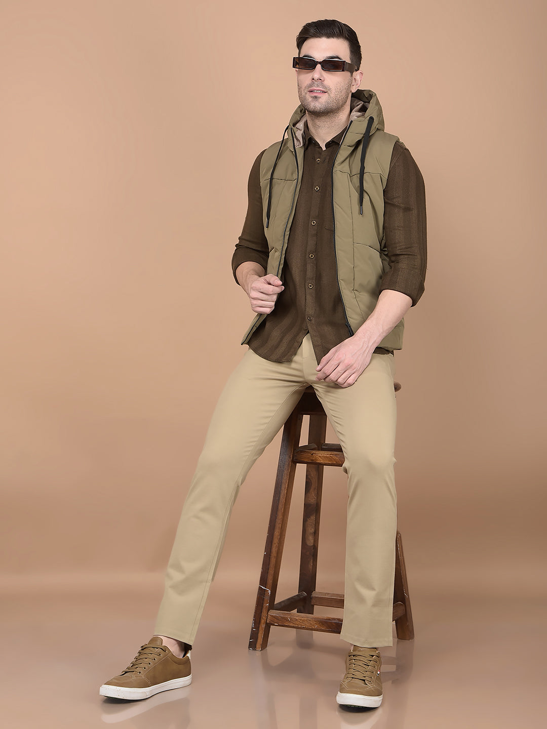 Khaki Printed Knitted Trousers-Men Trousers-Crimsoune Club