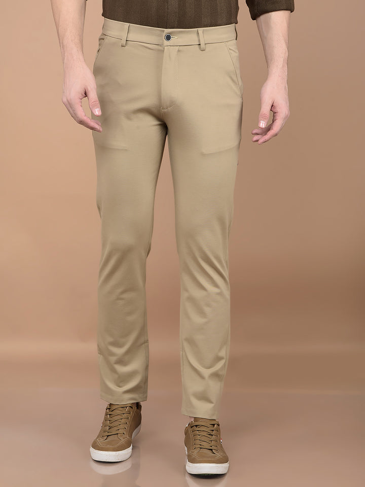 Khaki Printed Knitted Trousers-Men Trousers-Crimsoune Club