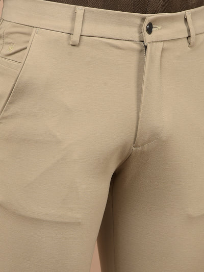 Khaki Printed Knitted Trousers-Men Trousers-Crimsoune Club