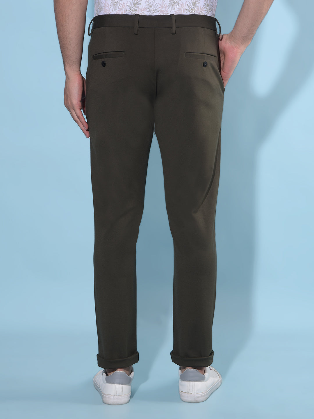 Olive Stretchable Trousers-Men Trousers-Crimsoune Club