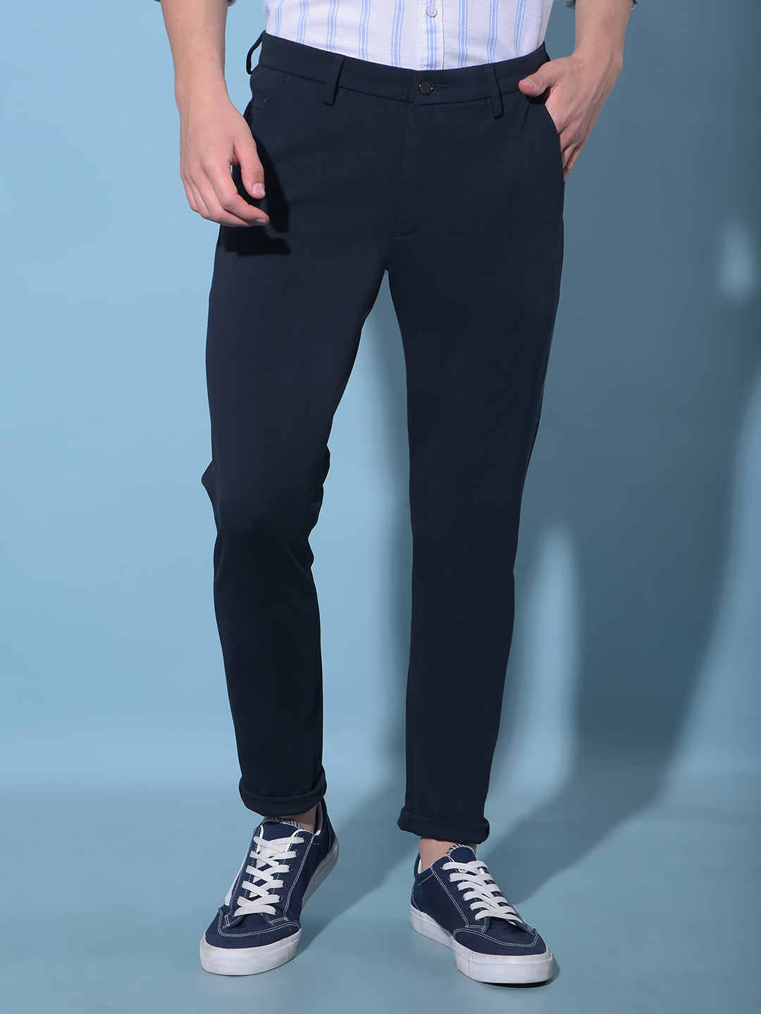 Navy Blue Chinos Trousers-Men Trousers-Crimsoune Club