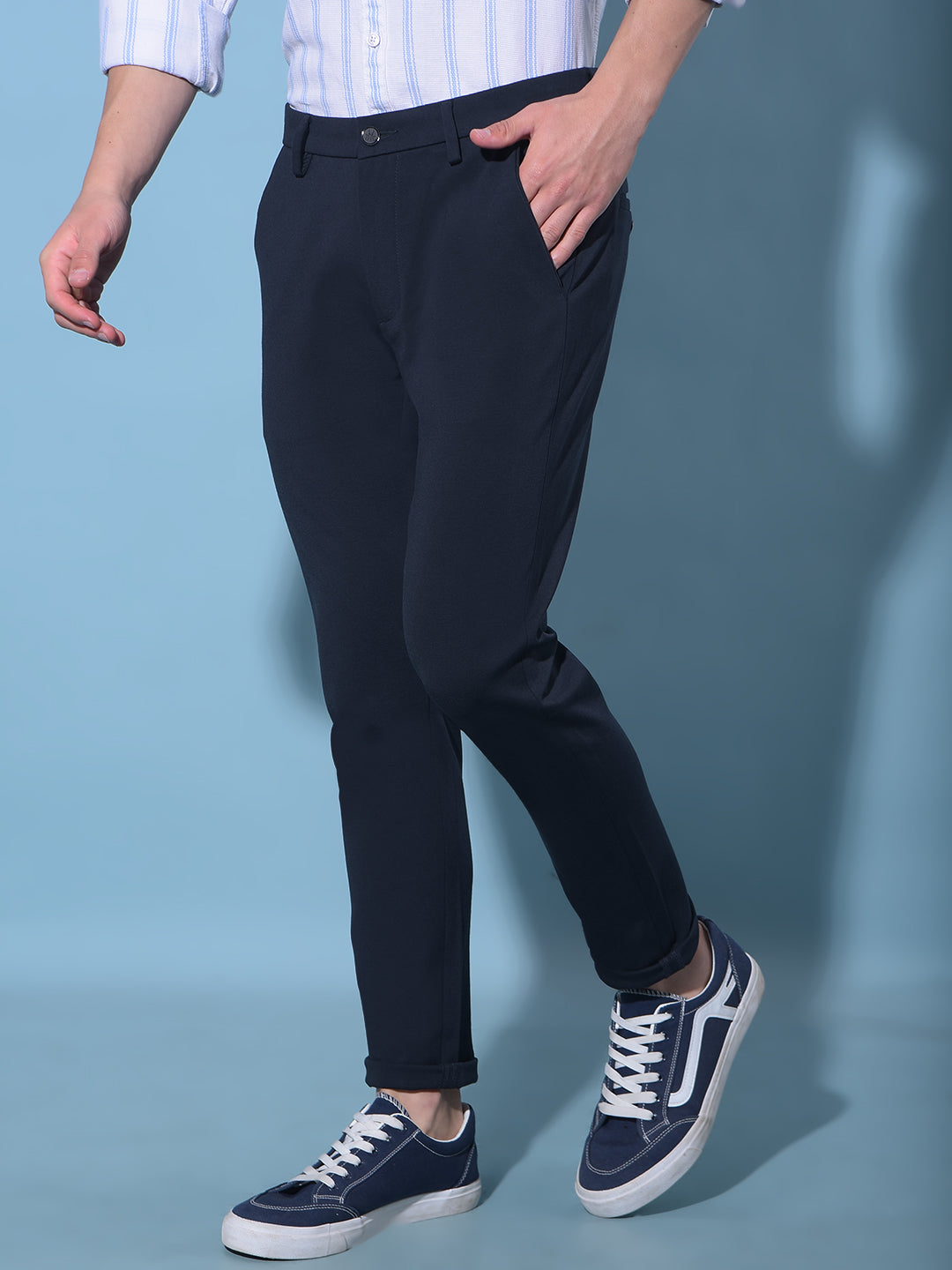 Navy Blue Chinos Trousers-Men Trousers-Crimsoune Club