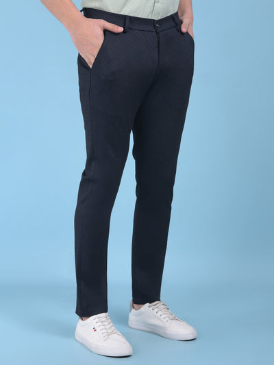Navy Blue Printed Stretchable Trousers-Men Trousers-Crimsoune Club