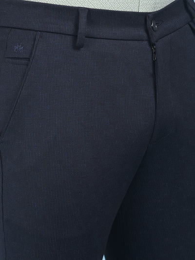 Navy Blue Printed Stretchable Trousers-Men Trousers-Crimsoune Club