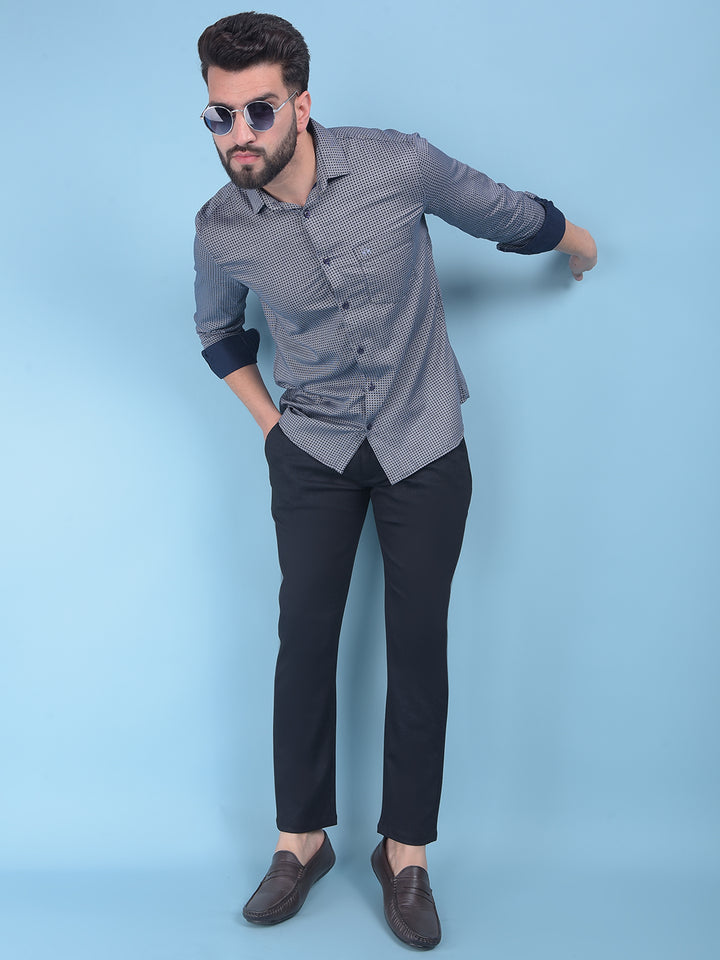 Black Printed Stretchable Trousers-Men Trousers-Crimsoune Club