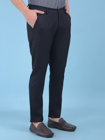 Black Printed Stretchable Trousers-Men Trousers-Crimsoune Club