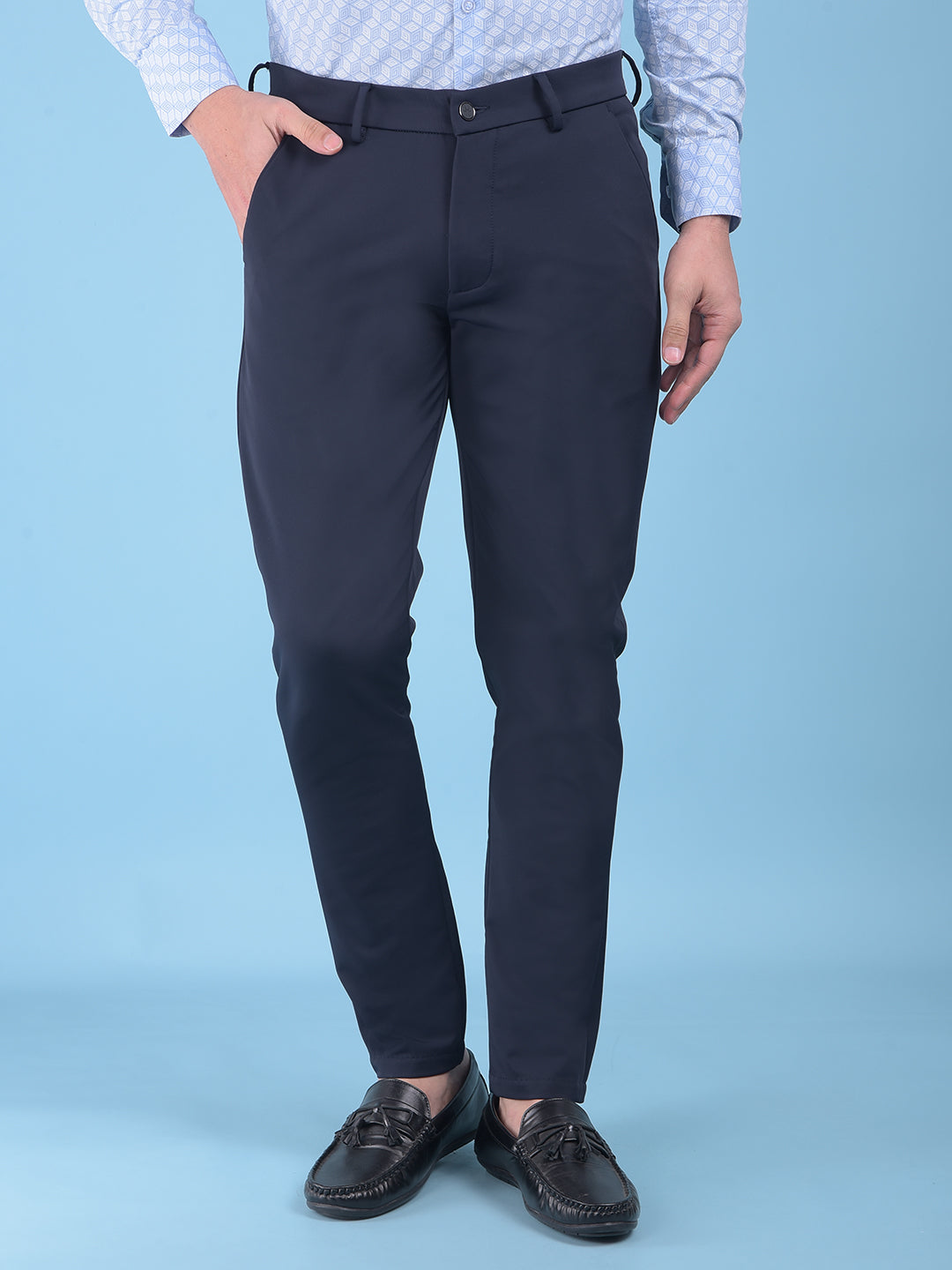 Navy Blue Stretchable Trousers-Men Trousers-Crimsoune Club