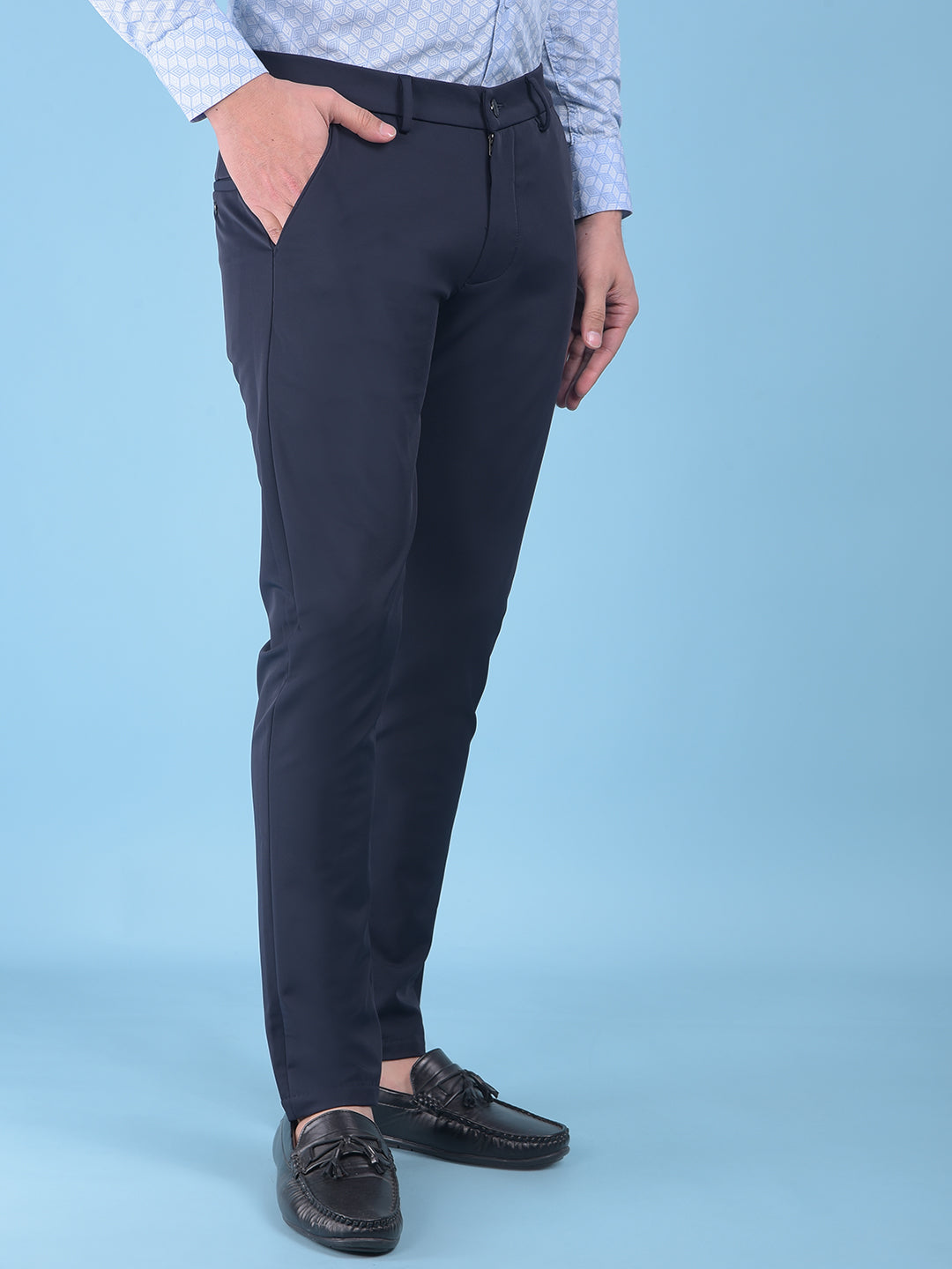 Navy Blue Stretchable Trousers-Men Trousers-Crimsoune Club