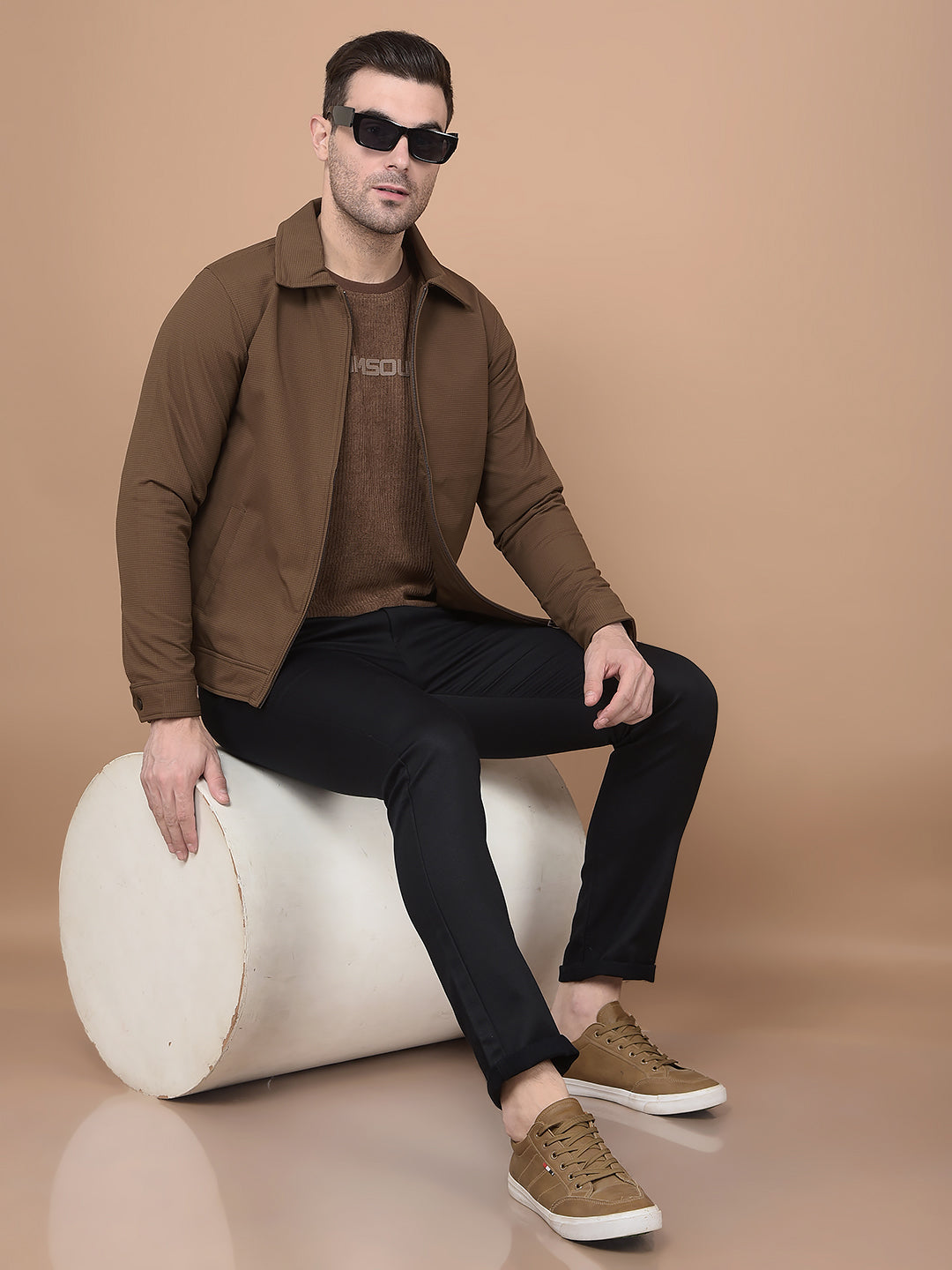 Navy Blue Printed Knitted Trousers-Men Trousers-Crimsoune Club