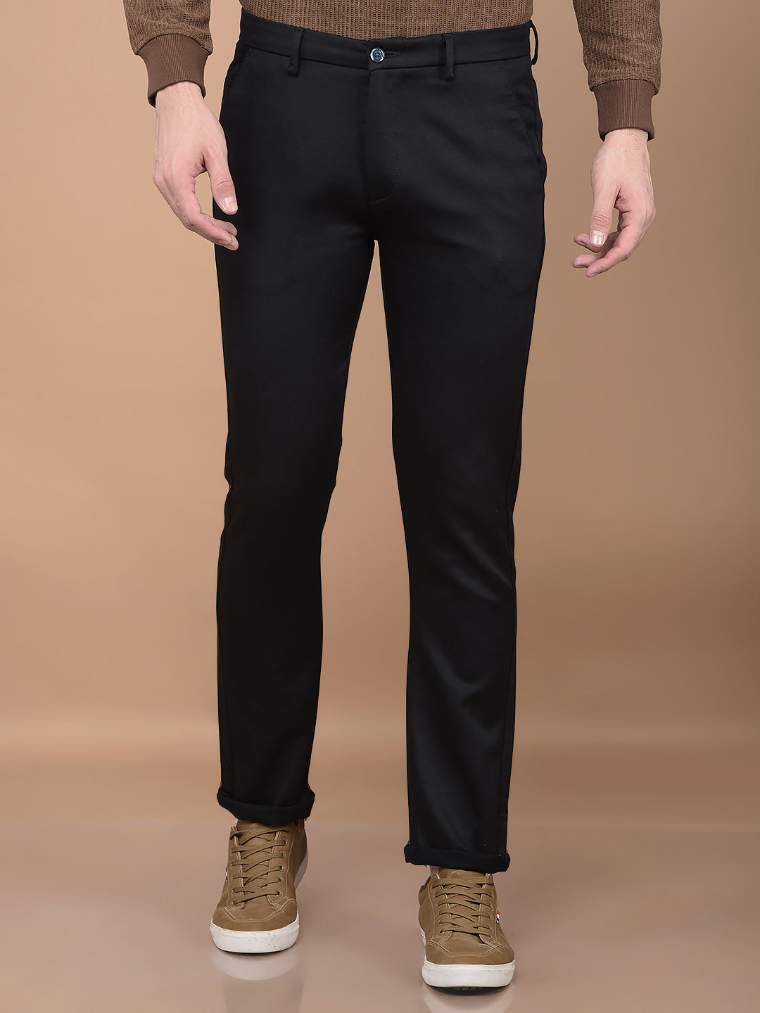 Navy Blue Printed Knitted Trousers-Men Trousers-Crimsoune Club