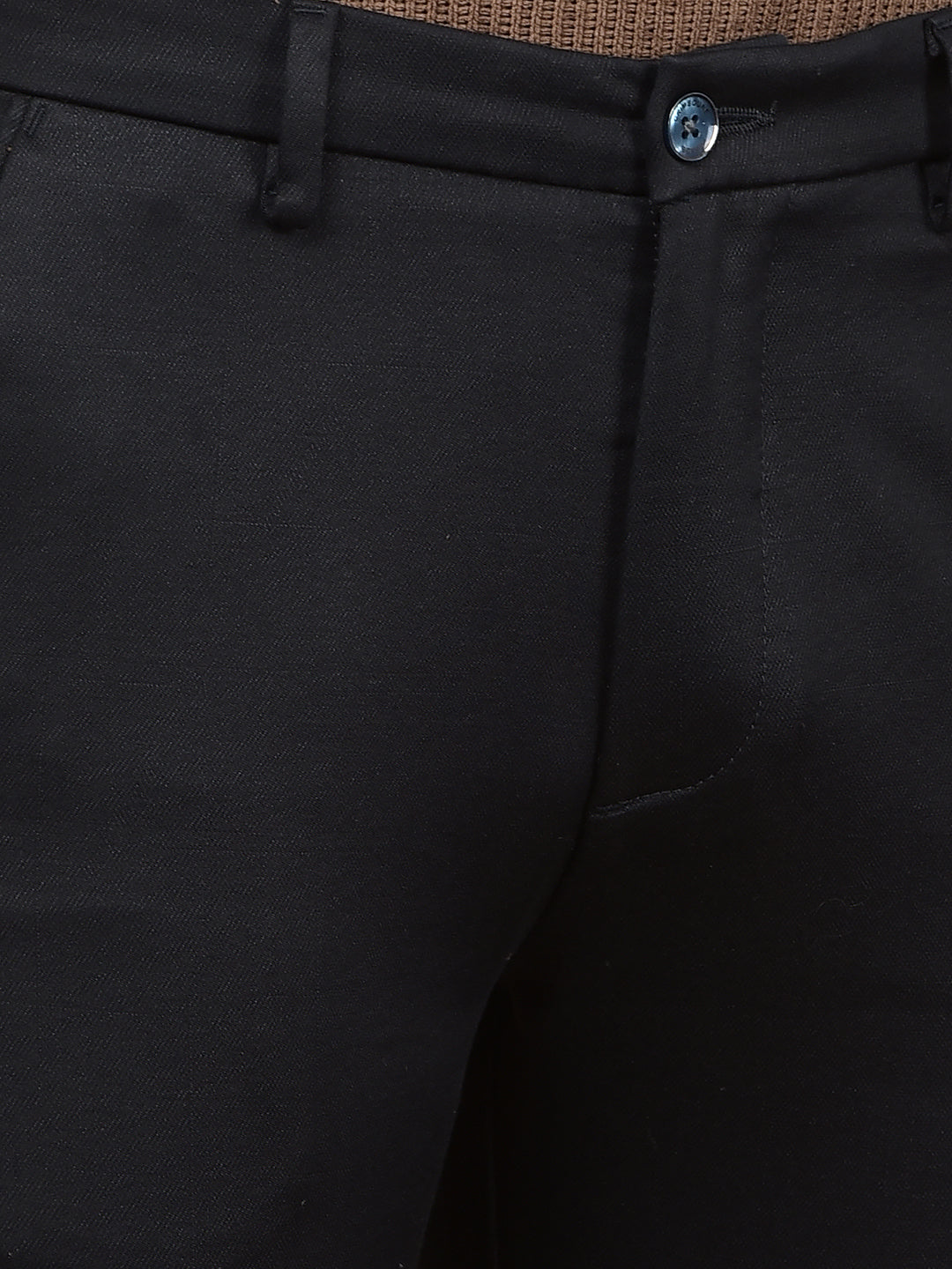 Navy Blue Printed Knitted Trousers-Men Trousers-Crimsoune Club