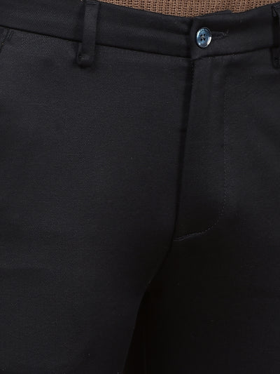 Navy Blue Printed Knitted Trousers-Men Trousers-Crimsoune Club