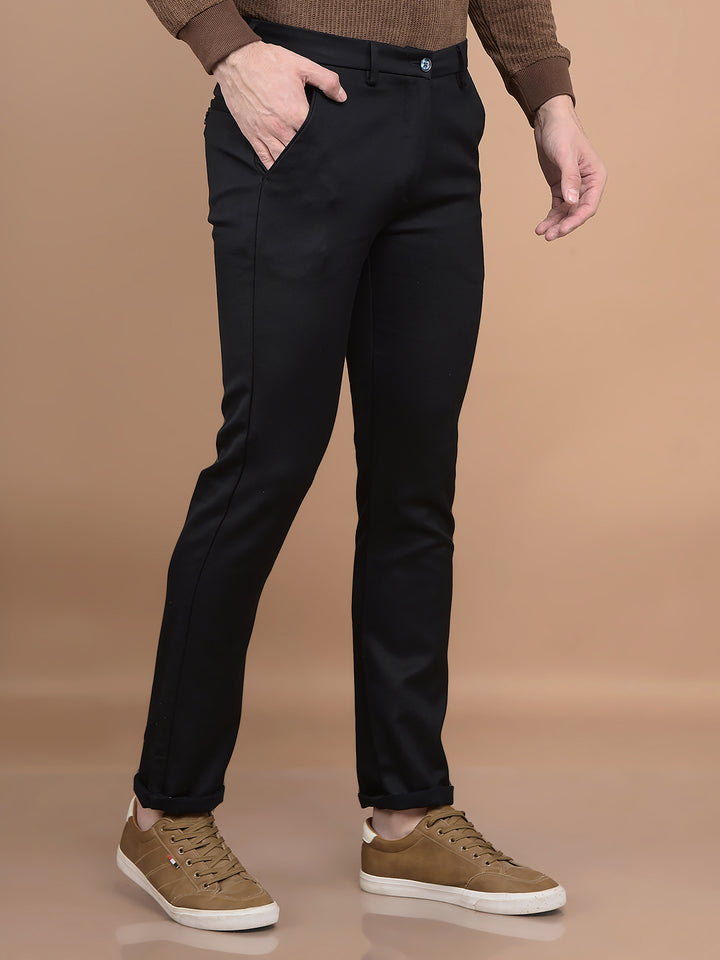 Navy Blue Printed Knitted Trousers-Men Trousers-Crimsoune Club