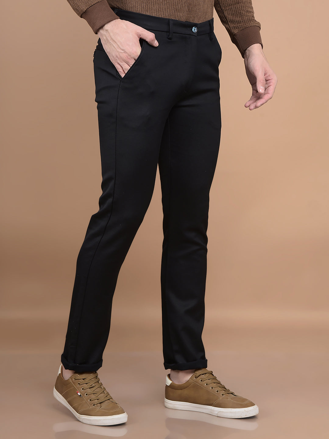 Navy Blue Printed Knitted Trousers-Men Trousers-Crimsoune Club