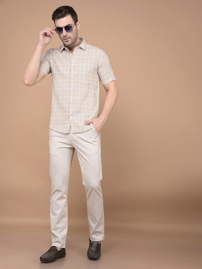 Beige Printed Knitted Trousers-Men Trousers-Crimsoune Club