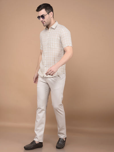 Beige Printed Knitted Trousers-Men Trousers-Crimsoune Club