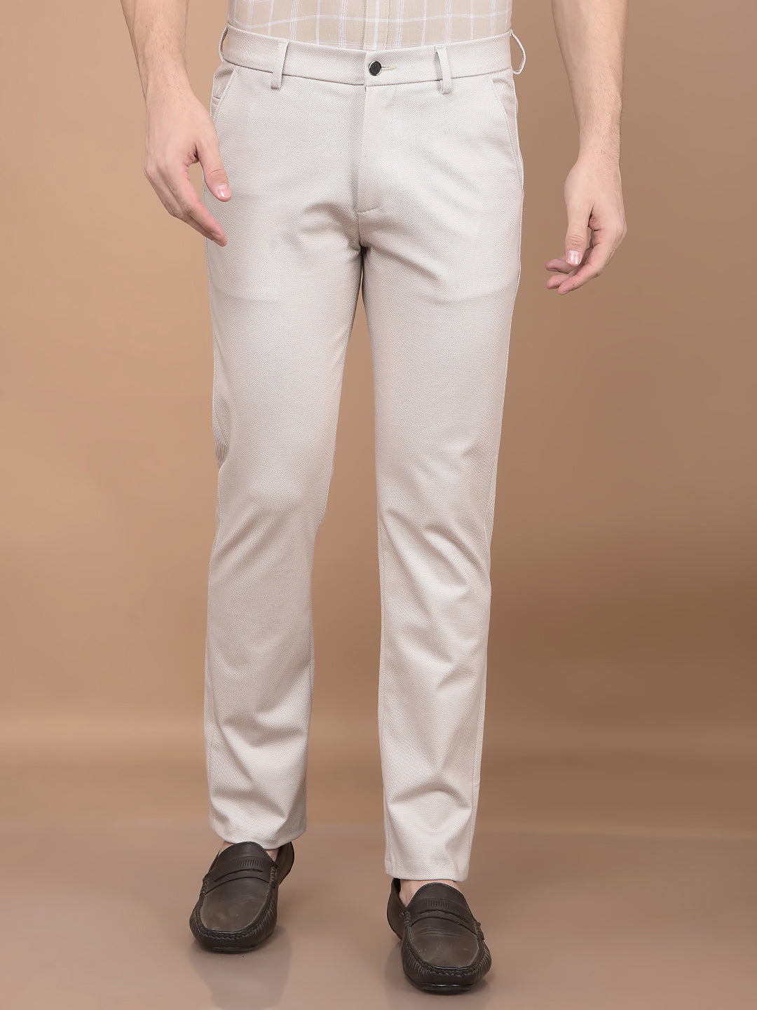 Beige Printed Knitted Trousers-Men Trousers-Crimsoune Club