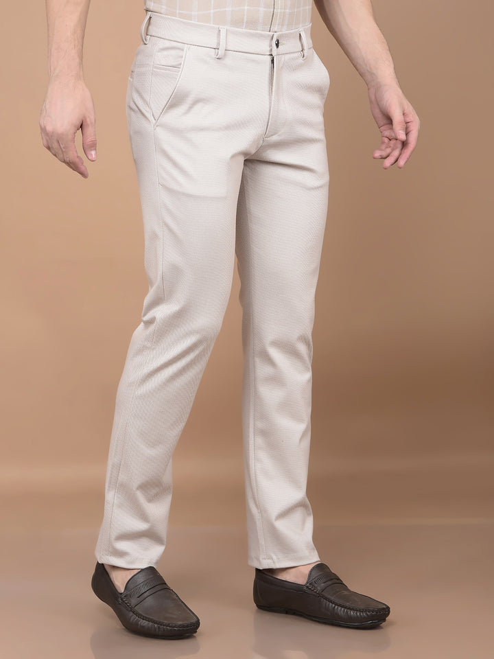 Beige Printed Knitted Trousers-Men Trousers-Crimsoune Club